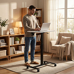 Mobilus baltas reguliuojamo aukščio stalas 70x48 cm ModernHome
