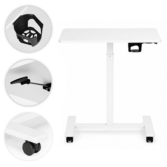 Baltas mobilus reguliuojamo aukščio stalas 70x48 cm ModernHome