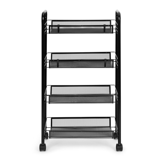 Juoda metalinė lentyna su 4 lentynomis ir ratukais Lentynos ModernHome
