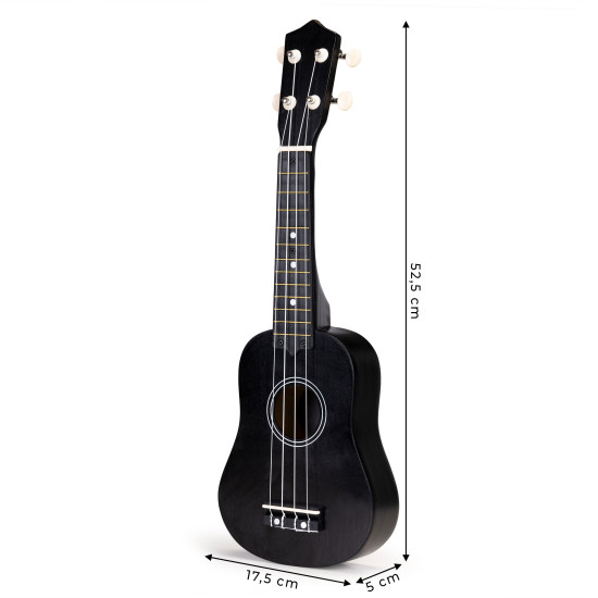 Juoda medinė ukulelė vaikams Muzikos instrumentai ECOTOYS