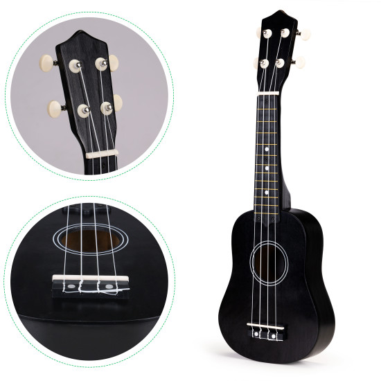Juoda medinė ukulelė vaikams Muzikos instrumentai ECOTOYS