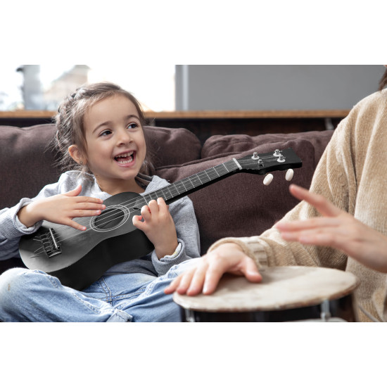 Juoda medinė ukulelė vaikams Muzikos instrumentai ECOTOYS