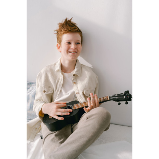 Juoda medinė ukulelė vaikams Muzikos instrumentai ECOTOYS