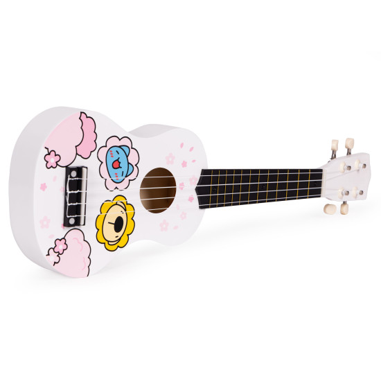Vaikiška balta medinė ukulelė Muzikos instrumentai ECOTOYS