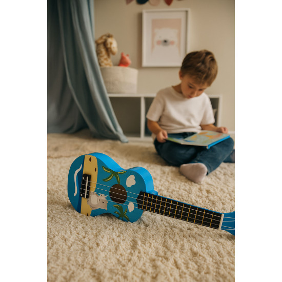 Vaikiška medinė mėlyna ukulėlė Muzikos instrumentai ECOTOYS