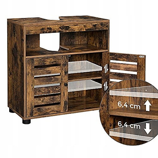 Brown bathroom cabinet under the sink with adjustable shelves