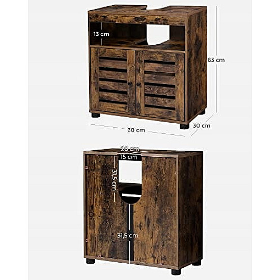 Brown bathroom cabinet under the sink with adjustable shelves