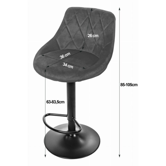 Aksominė pilka baro kėdė su reguliuojamu aukščiu Foteliai ir kėdės LEOBERT