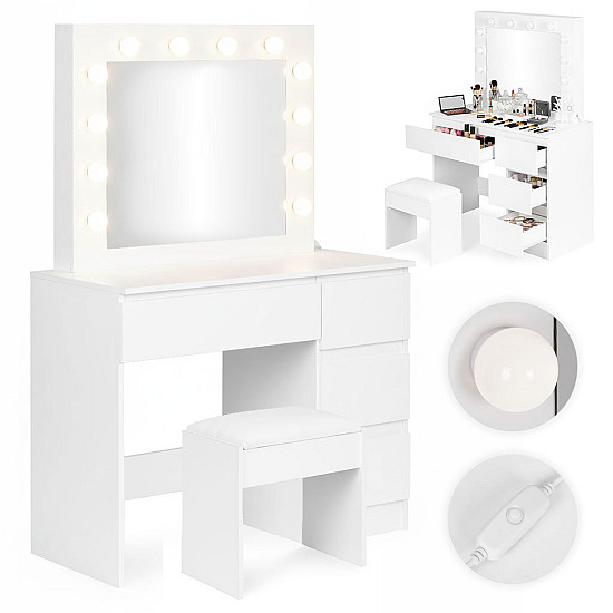 Tualetinis staliukas su veidrodžiu ir LED apšvietimu + taburetė ModernHome