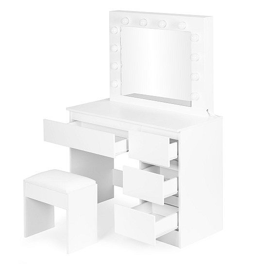 Tualetinis staliukas su veidrodžiu ir LED apšvietimu + taburetė ModernHome