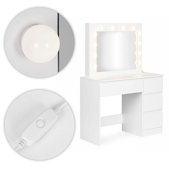 Tualetinis staliukas su veidrodžiu ir LED apšvietimu + taburetė ModernHome