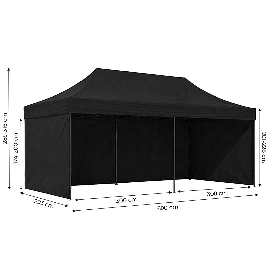 Automatically foldable garden tent 3×6 m black MultiGarden