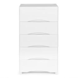 5 lentynų balta komoda