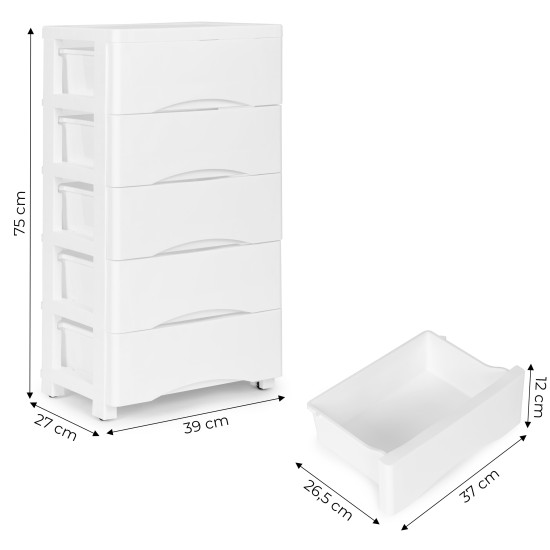 5 lentynų balta komoda Vaikų baldai ModernHome