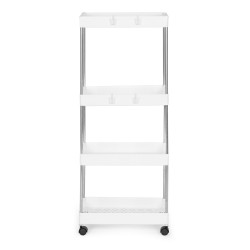 Plastikinė balta vonios lentynėlė su 4 lentynomis ir ratukais
