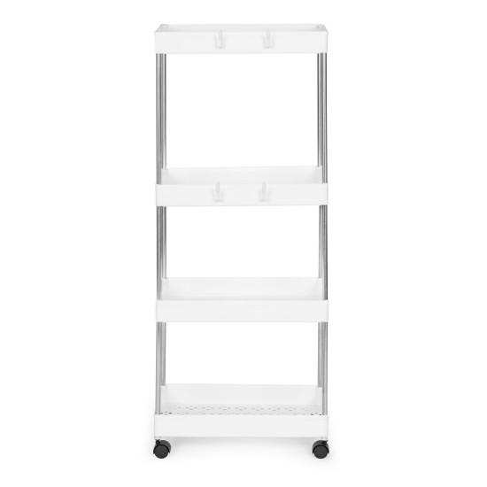 Plastikinė balta vonios lentynėlė su 4 lentynomis ir ratukais Lentynos ModernHome
