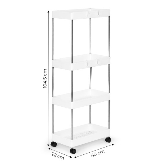 Plastikinė balta vonios lentynėlė su 4 lentynomis ir ratukais Lentynos ModernHome