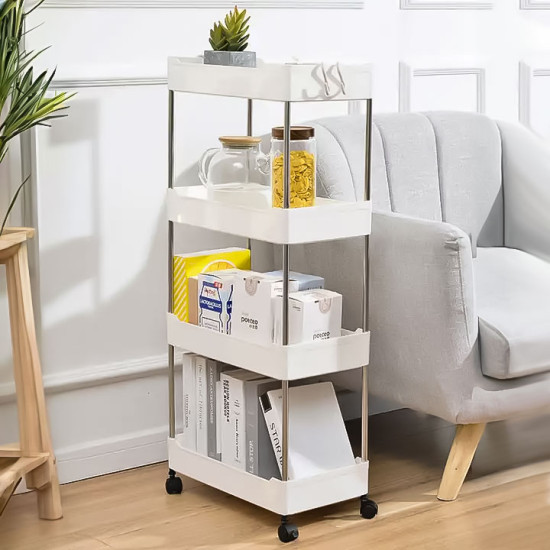 Plastikinė balta vonios lentynėlė su 4 lentynomis ir ratukais Lentynos ModernHome