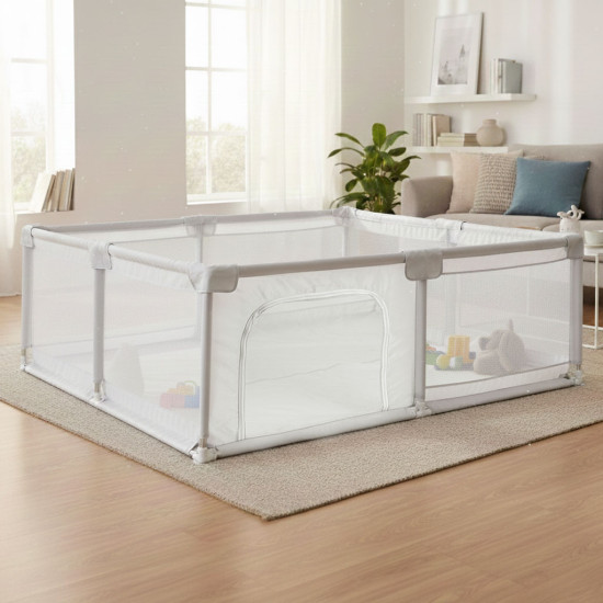 Pilkas kūdikių žaidimų aptvaras su kamuoliukais 140x200 cm Apsauginiai barjerai ECOTOYS