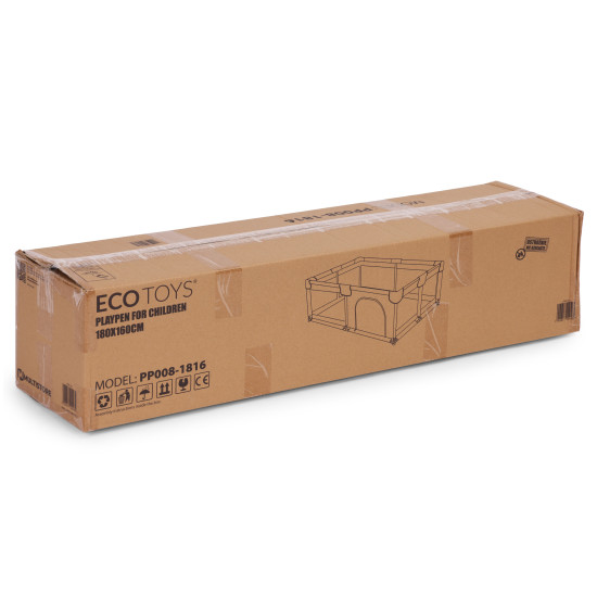 Pilkas kūdikių žaidimų aptvaras su kamuoliukais 140x200 cm Apsauginiai barjerai ECOTOYS