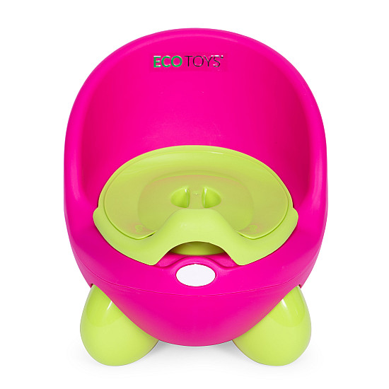 Lasten wc, jossa on irrotettava vuori, vaaleanpunainen ja vihreä ECOTOYS-pönttö.