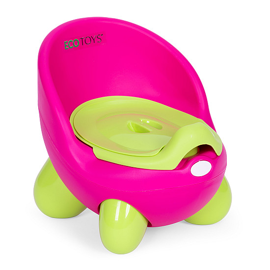 Lasten wc, jossa on irrotettava vuori, vaaleanpunainen ja vihreä ECOTOYS-pönttö.