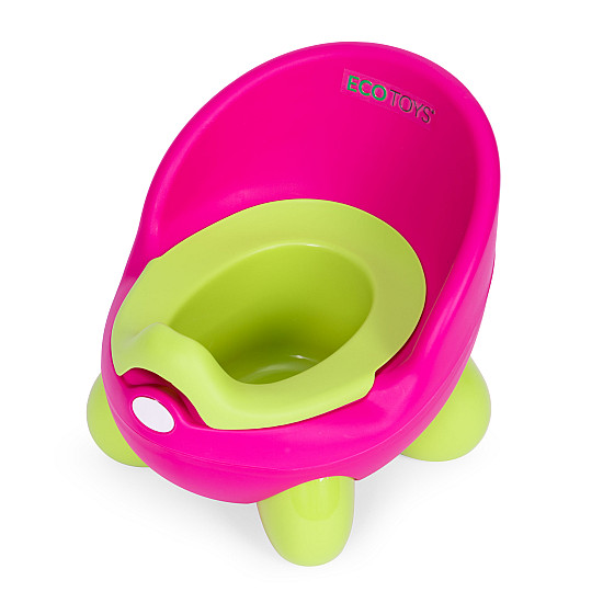 Lasten wc, jossa on irrotettava vuori, vaaleanpunainen ja vihreä ECOTOYS-pönttö.