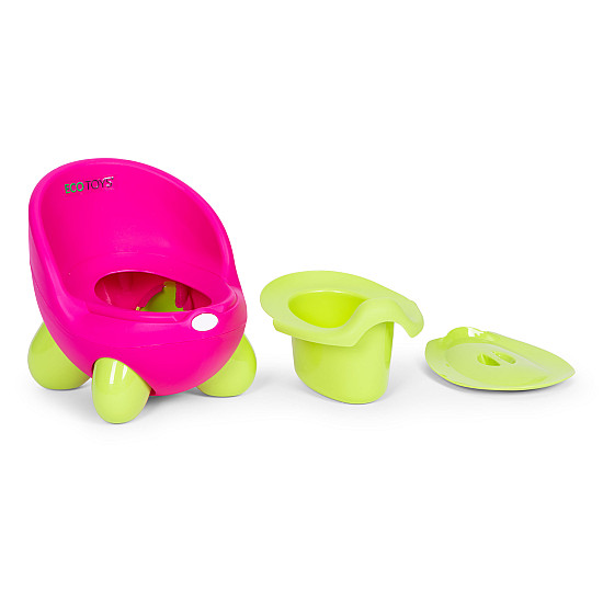 Lasten wc, jossa on irrotettava vuori, vaaleanpunainen ja vihreä ECOTOYS-pönttö.