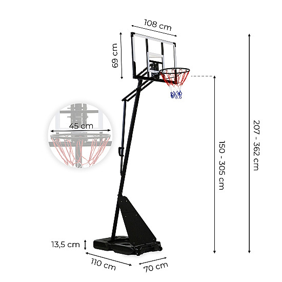 Reguliuojamas krepšinio stovas 305 cm aukščio MOVEPRO