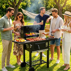 Grill z pokrywą, regulowaną wysokością rusztu, termometrem i pojemnikiem na popiół