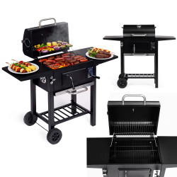 Grill z pokrywą, regulowaną wysokością rusztu, termometrem i pojemnikiem na popiół