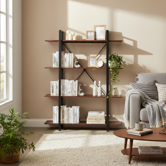 Lentyna metaliniu rėmu svetainei ar biurui, 4 lentynos Lentynos ModernHome