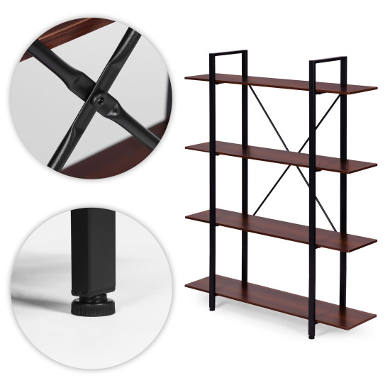 Lentyna metaliniu rėmu svetainei ar biurui, 4 lentynos Lentynos ModernHome