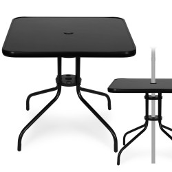 Kvadratinis juodas sodo stalas 80 cm su skyle skėčiui MultiGarden
