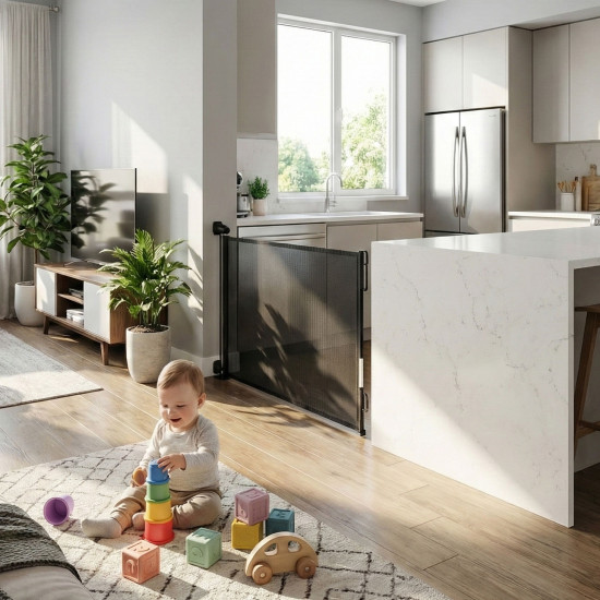 Juoda apsauginė užtvara 160 cm, skirtos laiptams ir durims Apsauginiai barjerai ECOTOYS