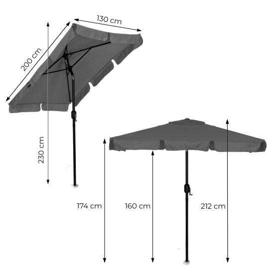 Didelis pilkas stačiakampis sodo skėtis 200 x 130 cm Multigarden