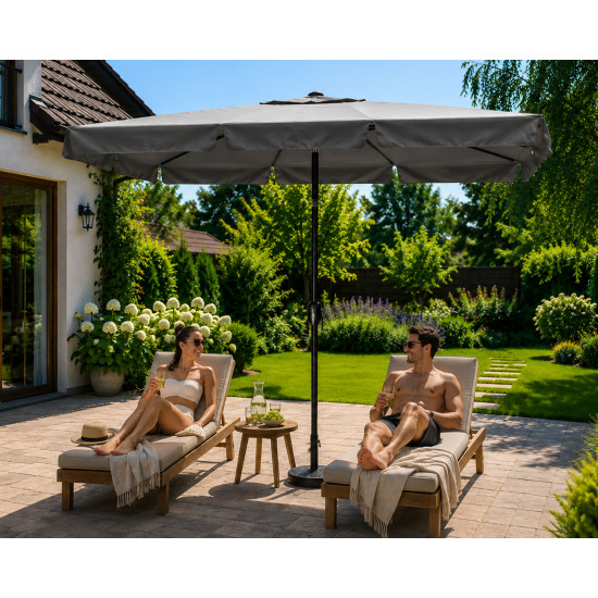 Didelis pilkas stačiakampis sodo skėtis 200 x 130 cm Multigarden