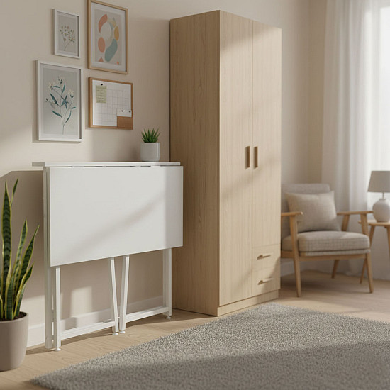 Sulankstomas baltas kompiuterio stalas 80x45 cm ModernHome