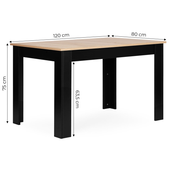 Stačiakampis stalas 4 asmenims 120x80 cm Ąžuolas