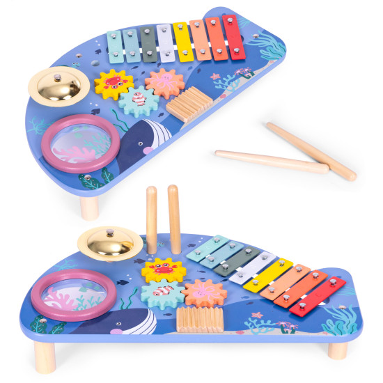 Vaikiškas medinis muzikinis veiklos staliukas Muzikos instrumentai ECOTOYS