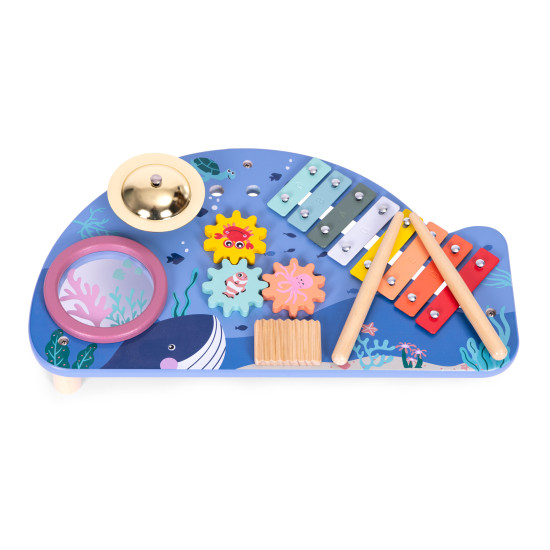 Vaikiškas medinis muzikinis veiklos staliukas Muzikos instrumentai ECOTOYS