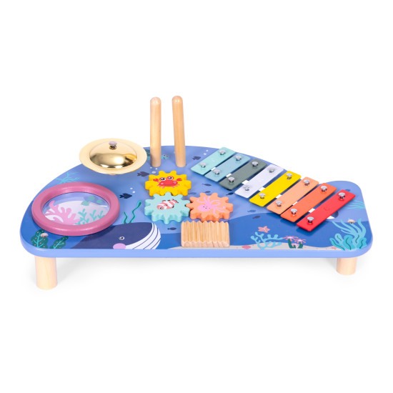 Vaikiškas medinis muzikinis veiklos staliukas Muzikos instrumentai ECOTOYS