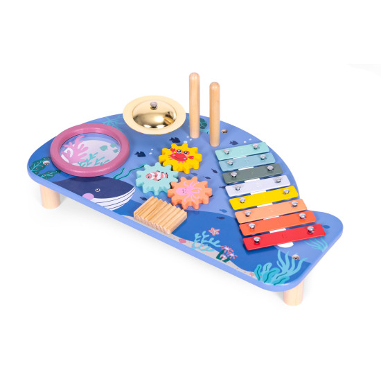 Vaikiškas medinis muzikinis veiklos staliukas Muzikos instrumentai ECOTOYS