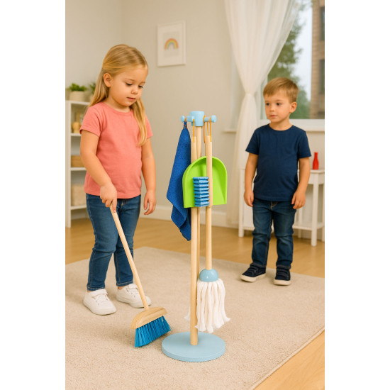 Wooden Cleaning Set for Children Mop Broom with Dustpan 7 Pieces Lavinamieji ECOTOYS