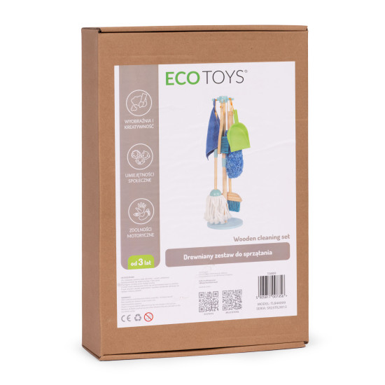 Wooden Cleaning Set for Children Mop Broom with Dustpan 7 Pieces Lavinamieji ECOTOYS