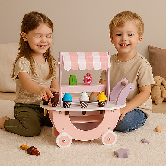 Koka saldējuma ratiņi bērniem 12 gab. komplekts ECOTOYS