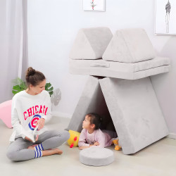 Didelė pilka sulankstoma modulinė sofa su 8 minkštomis pagalvėlėmis