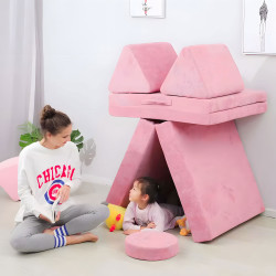 Didelė rožinė sulankstoma modulinė sofa su 8 minkštomis pagalvėlėmis