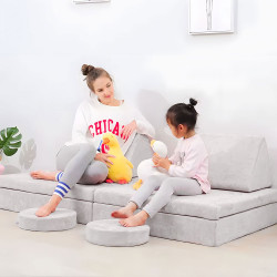 Didelė pilka 2-vietė modulinė sulankstoma sofa vaikams