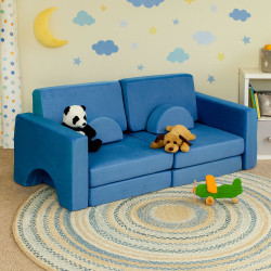 Didelė mėlyna sulankstoma modulinė sofa vaikams